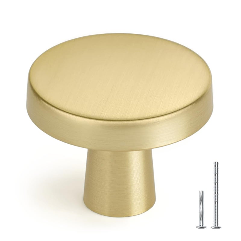 homdiy 30 Pack Gold Cabinet Knobs Round Brushed Brass Kitchen Handles Zinc Alloy Metal Hardware for Dresser Drawer Desk Cupboard - Image 1